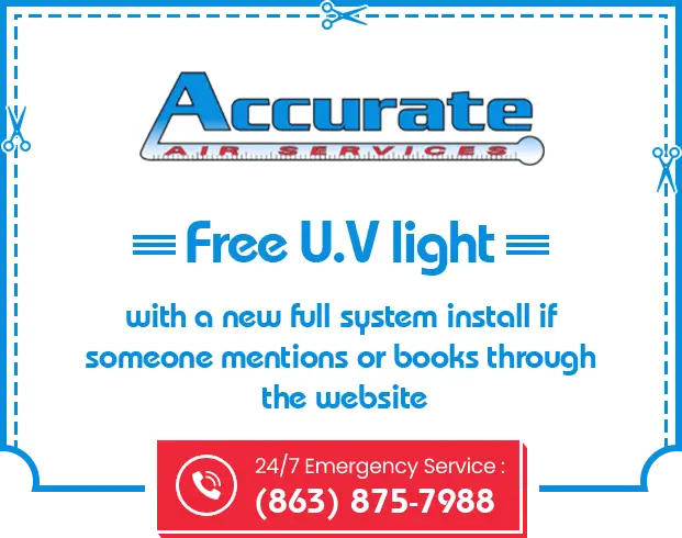 free UV light with a new full system install if someone mentions or books through the website | Accurate Air Services