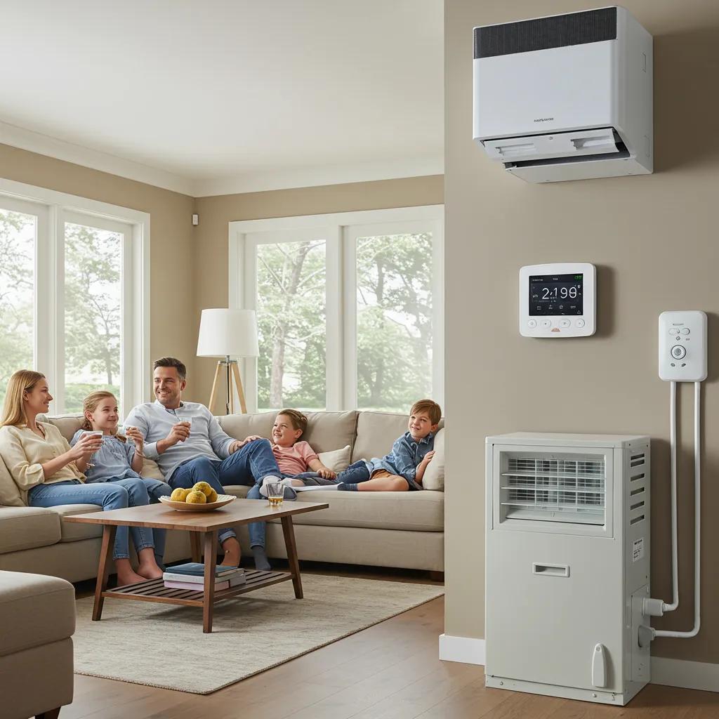 Family enjoying comfort in a living room with energy-efficient HVAC system