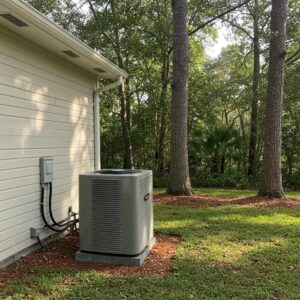 Modern HVAC system in a Florida home surrounded by greenery